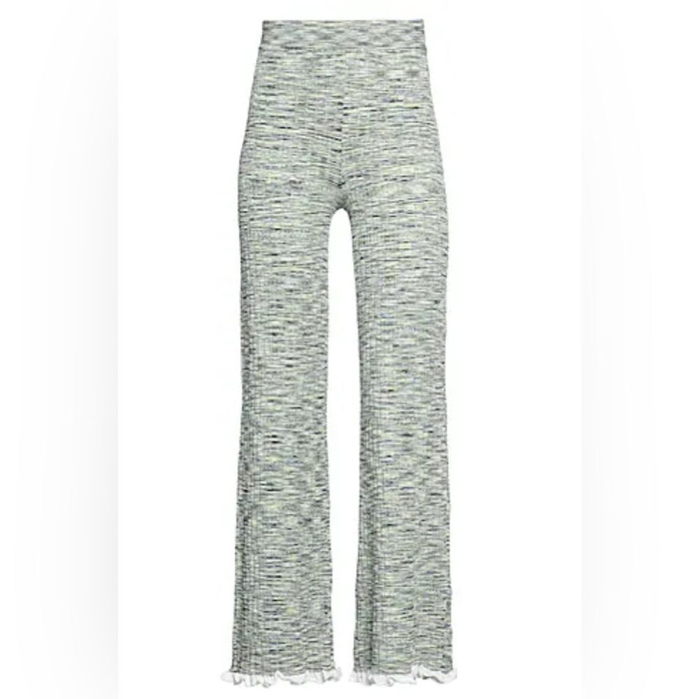Jonathan Simkhai Wide leg Knit Pants Basil Space Dye with ruffles NWT. Large - Picture 4 of 12